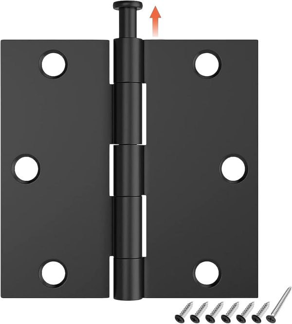 HOSOM Matte Black Door Hinges 12 Pack Steel Square Design-0