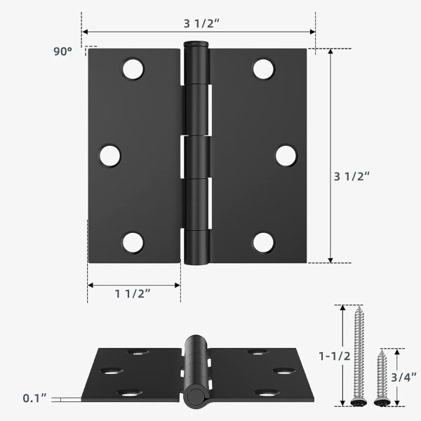 HOSOM Matte Black Door Hinges 12 Pack Steel Square Design-1
