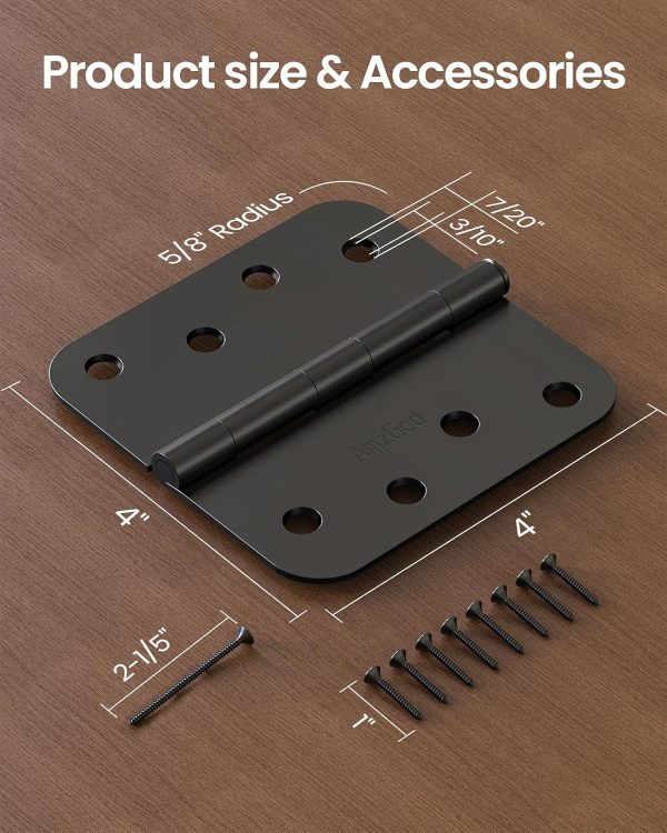 AmzGod Matte Black Door Hinges Iron 4x4 Inch Smooth-5