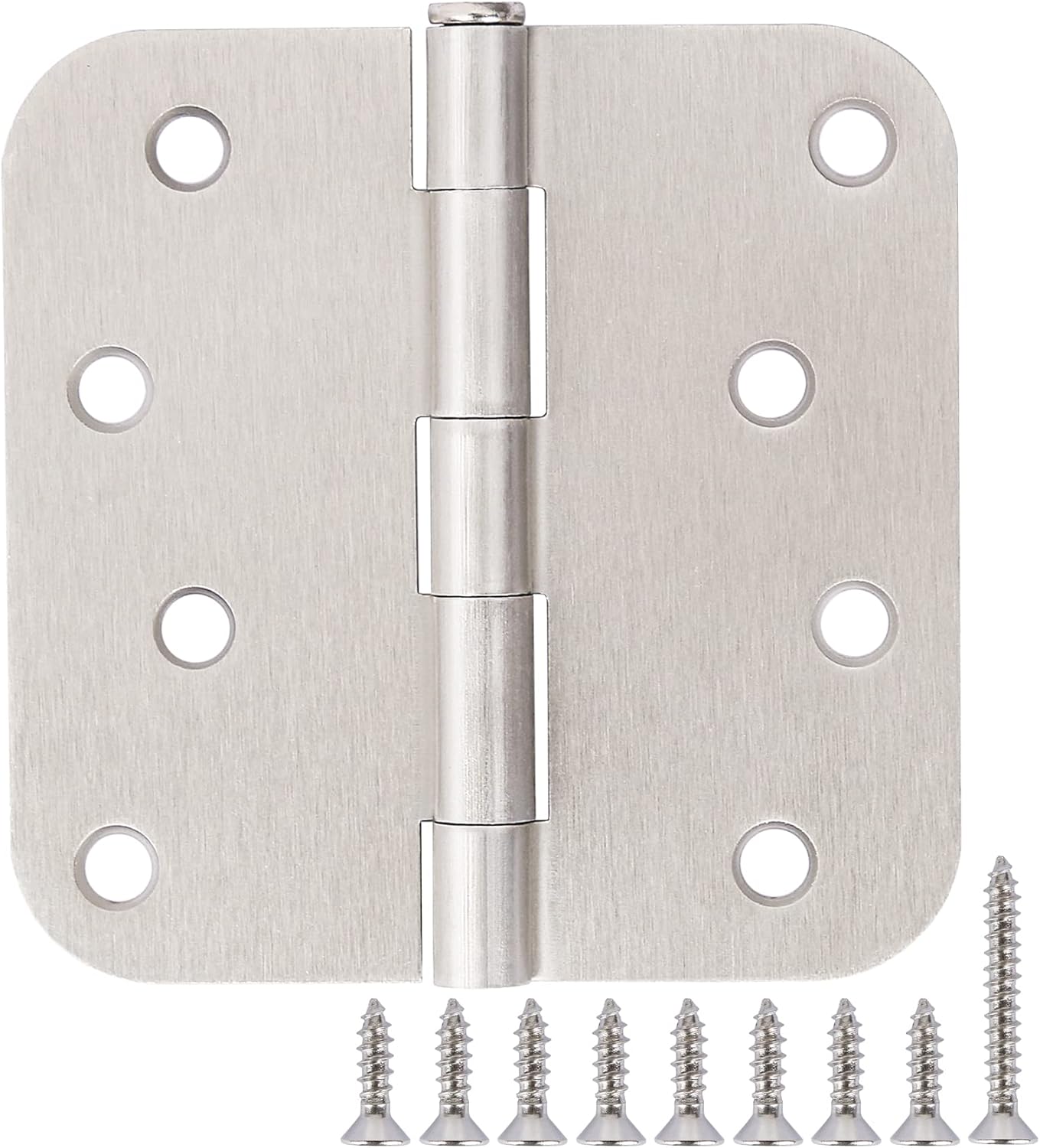 'TDCHINGES 4 inch satin nickel door hinge installed on a wooden door'