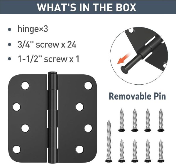 HOSOM Door Hinges Matte Black Steel Removable Pin-2