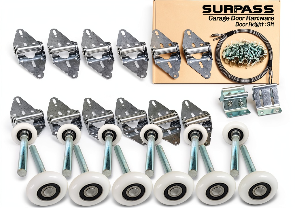 'SURPASS garage door kit components laid out for assembly'