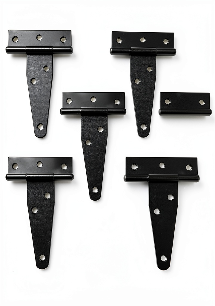 Murtenze T-shaped iron door hinge installed on a wooden shed door