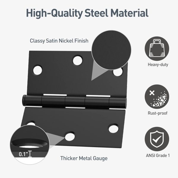 HOSOM Matte Black Door Hinges 12 Pack Steel Square Design-3