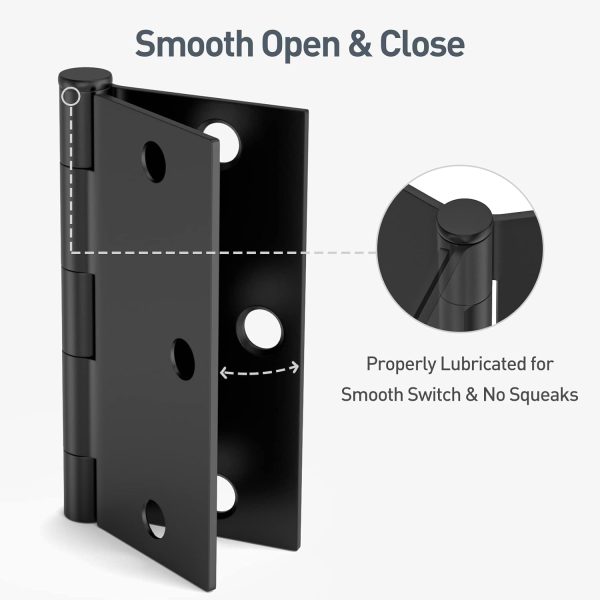 HOSOM Matte Black Door Hinges 12 Pack Steel Square Design-5