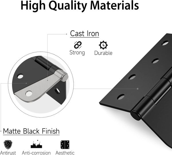 HOSOM Door Hinges Iron Matte Black Heavy Duty 60lbs-2