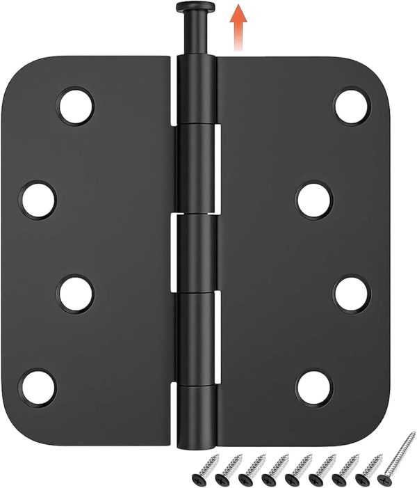 HOSOM Door Hinges Matte Black Steel Removable Pin-0