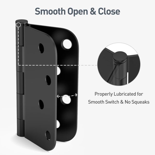 HOSOM Door Hinges Matte Black Steel Removable Pin-5