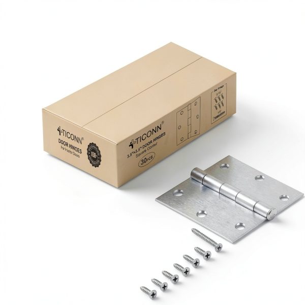 TICONN Satin Chrome Door Hinges Steel Removable Pin-4