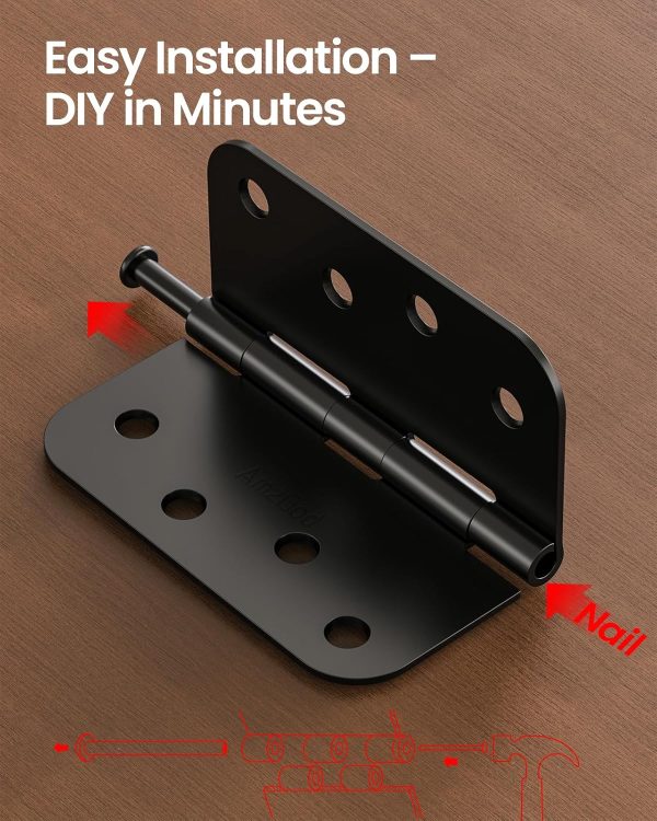 AmzGod Matte Black Door Hinges Iron 4x4 Inch Smooth-3