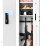 CuisinSmart 53" Wall Gun Safe, Wall Safe Between Stud, Hidden Gun Safe for Rifles with Adjustable Shelves,Assembled Rifle Gun Safes for Storage Firearm Money Valuables (White, Fingerprint)-0