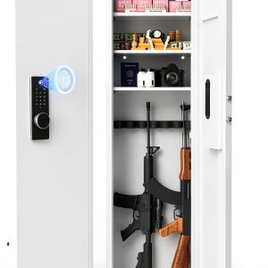 CuisinSmart 53" Wall Gun Safe, Wall Safe Between Stud, Hidden Gun Safe for Rifles with Adjustable Shelves,Assembled Rifle Gun Safes for Storage Firearm Money Valuables (White, Fingerprint)-0