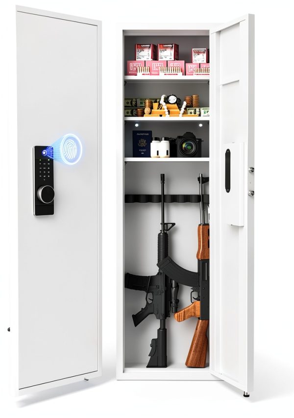 CuisinSmart 53" Wall Gun Safe, Wall Safe Between Stud, Hidden Gun Safe for Rifles with Adjustable Shelves,Assembled Rifle Gun Safes for Storage Firearm Money Valuables (White, Fingerprint)-0