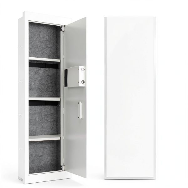 Langger Biometric Hidden Fingerprint Security Safe, In Wall Safe Between Studs (White - Tall)-1