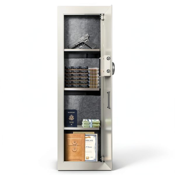 Langger Biometric Hidden Fingerprint Security Safe, In Wall Safe Between Studs (White - Tall)-2